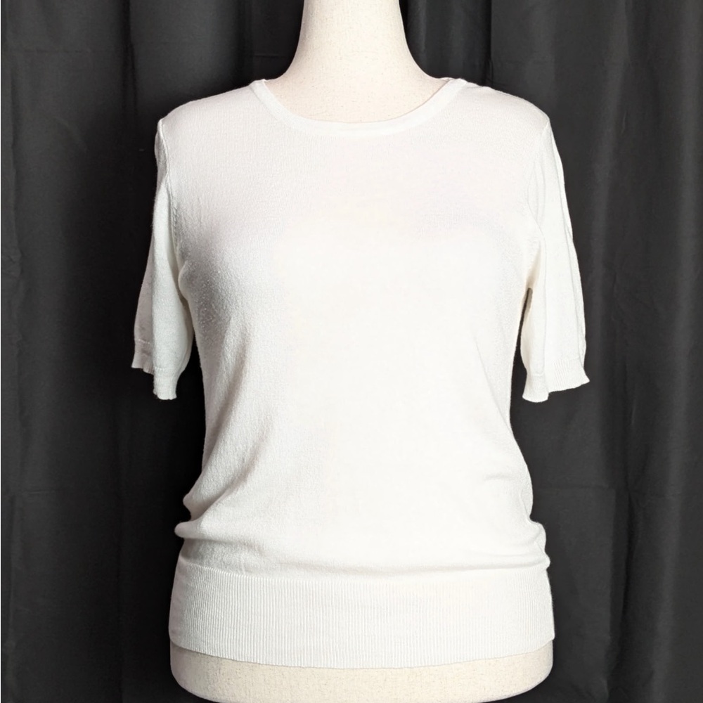 Women’s Knit White Half Sleeve Crewneck Soft Pullover Top